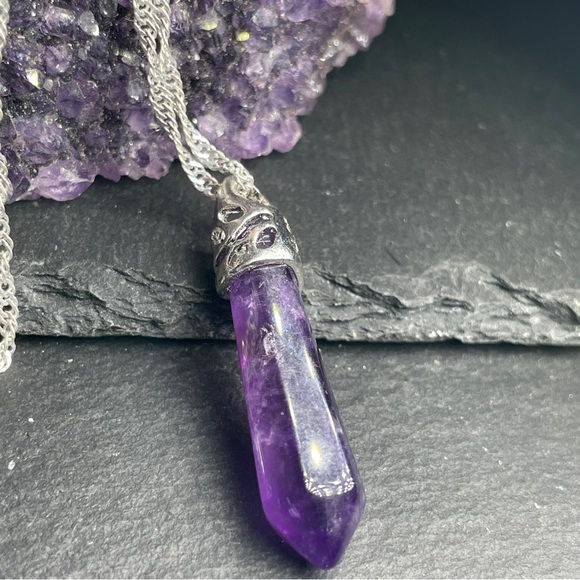 Purple Amethyst Crystal Pendant Necklace - Picture 8 of 12